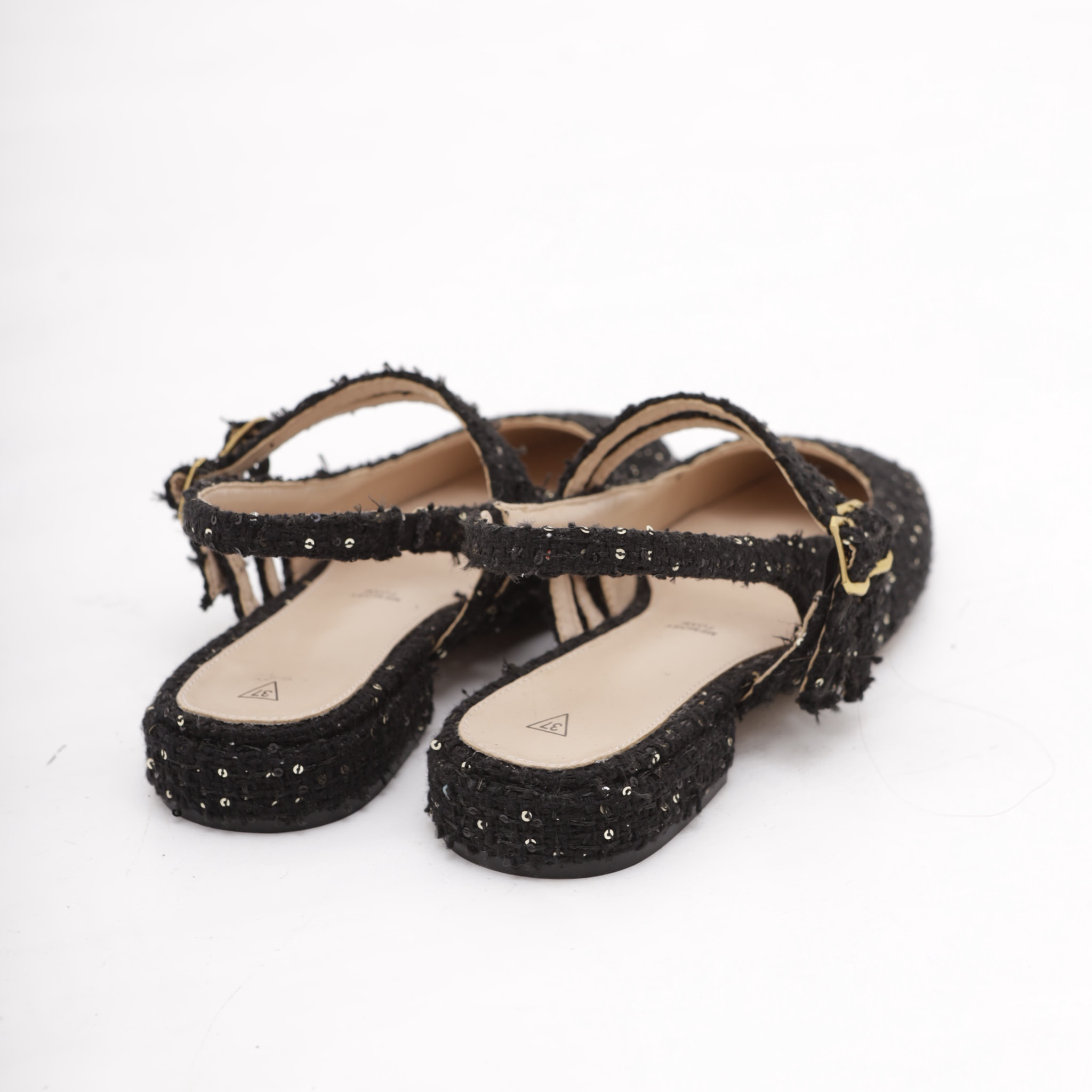 SLINGBACK FLAT TWEED NERO