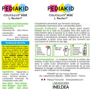 PEDIAKID - Colicillus Bébé - Suspension Huileuse à base de Lactobacillus Rhamnosus GG - Teneur Garantie 1 Milliard par Prise - Réduit les Contractions Abdominales - Goût Neutre - Lot de 2