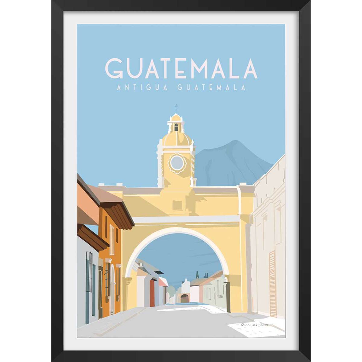 Affiche voyage Antigua Guatemala Affiche + cadre en bois - Noir