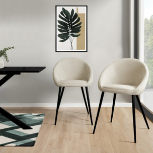 Chaises Dory velours crème pieds métal noirs - lot de 2