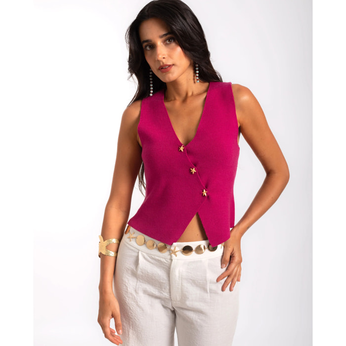 Chaleco de mujer crop con cierre cruzado y escote pico