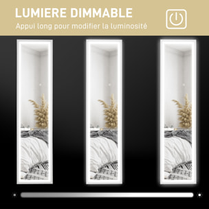 Grand miroir LED pleine longueur 40 x 160 cm autoportant ou à fixer - 3 couleurs luminosité réglable - effet bois blanc