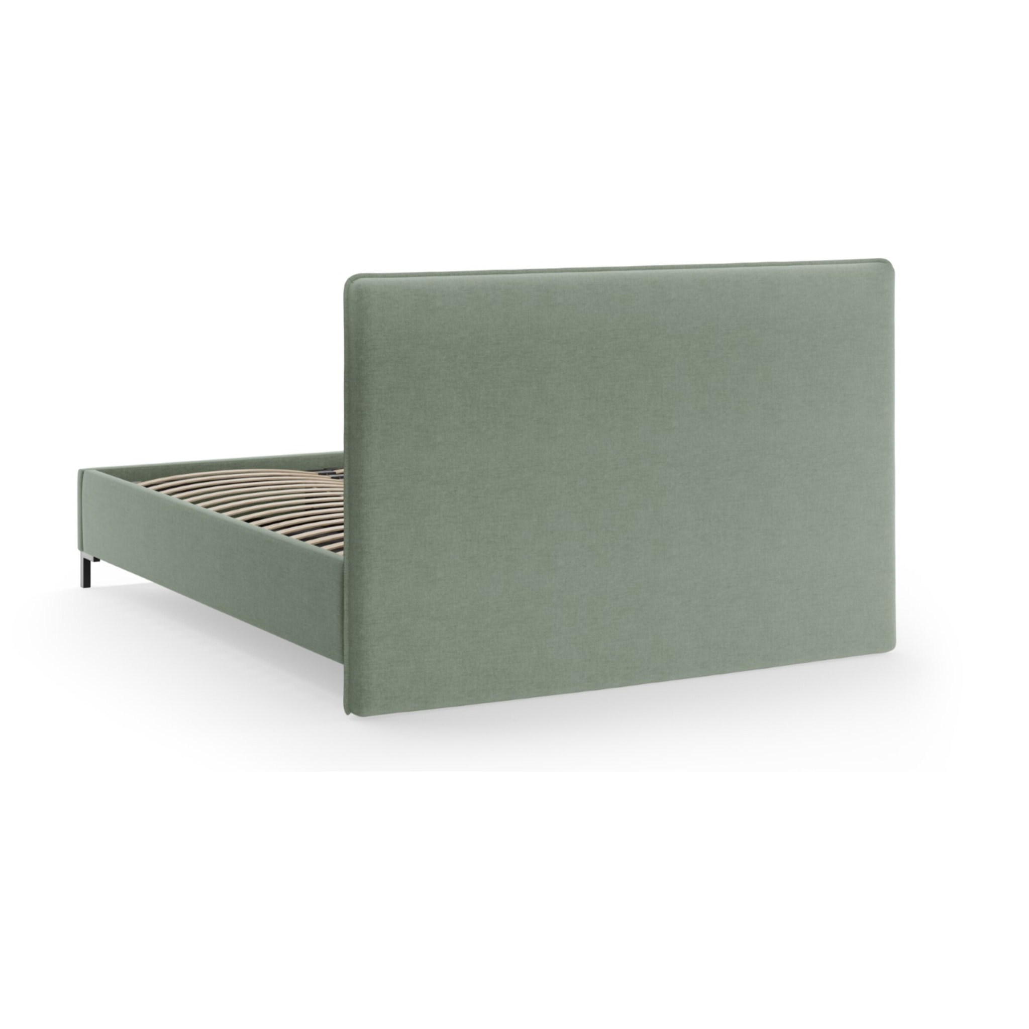 Lit coffre avec tête de lit "Polly" 140x200cm en chenille vert mousse