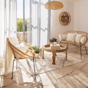 Fauteuil "Keko" en métal & rotin