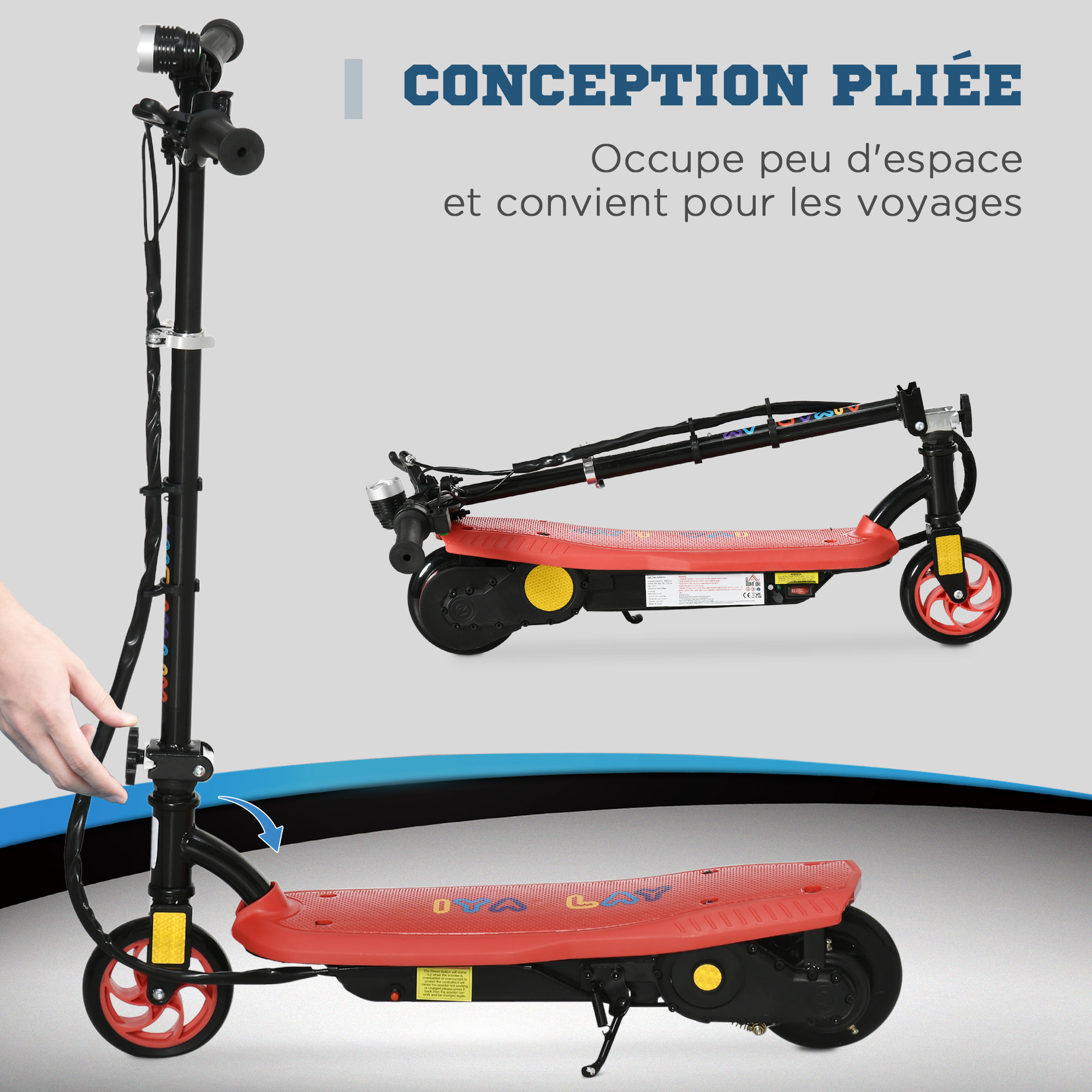 Trottinette électrique 120 W pliable pour enfant 7-14 ans 12 Km/h max. autonomie 10 Km max. rouge