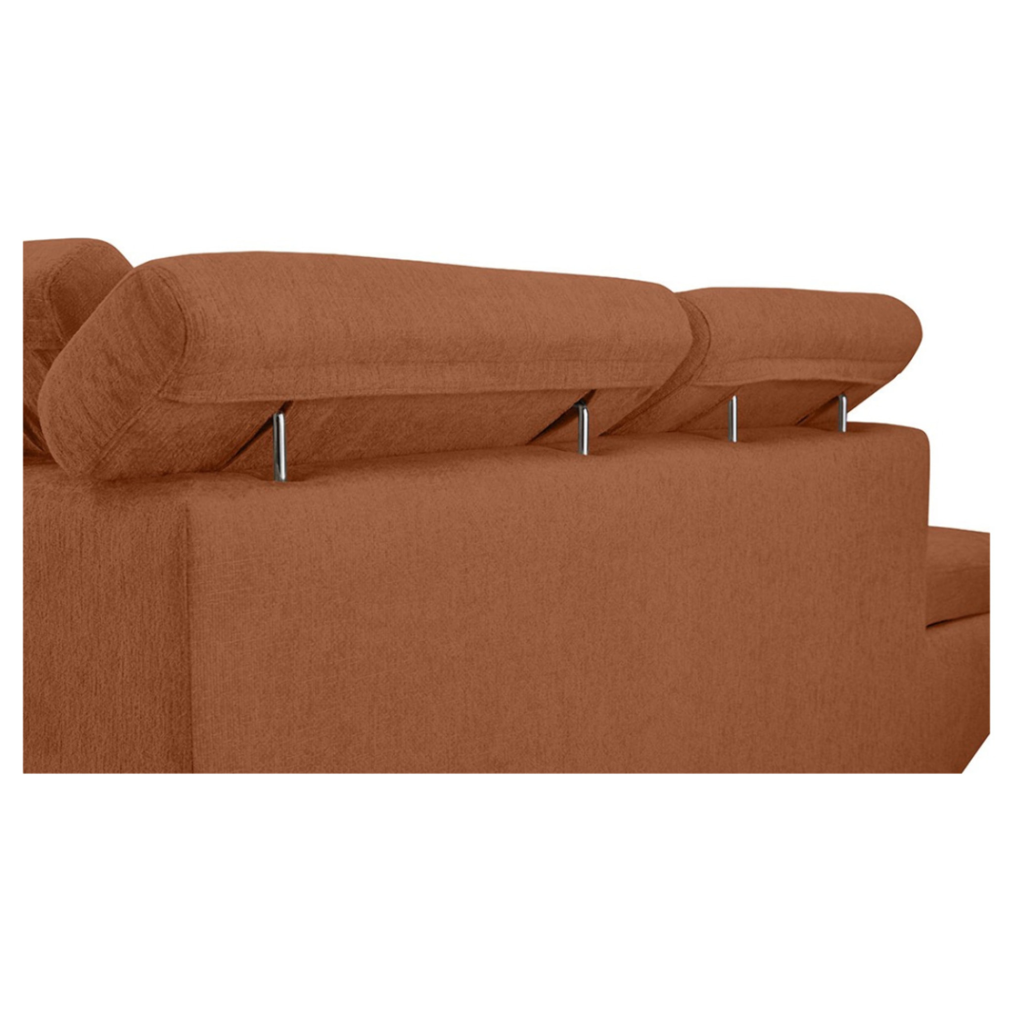 Margaux - Canapé d'angle gauche 5 places convertible avec coffre et têtières réglables en velours texturé - Terracotta