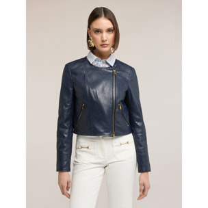 Motivi - Chiodo con zip asimmetrica e fodera a righe - Blu