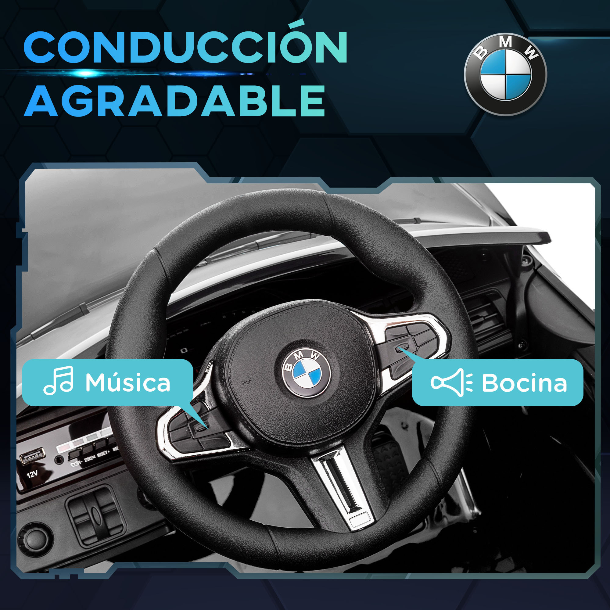 Coche Eléctrico para Niños BMW M4 Coche de Batería para Niños 12V con Mando a Distancia Faros Bocina Música Velocidad 3-5 km/h Cinturón de Seguridad Negro