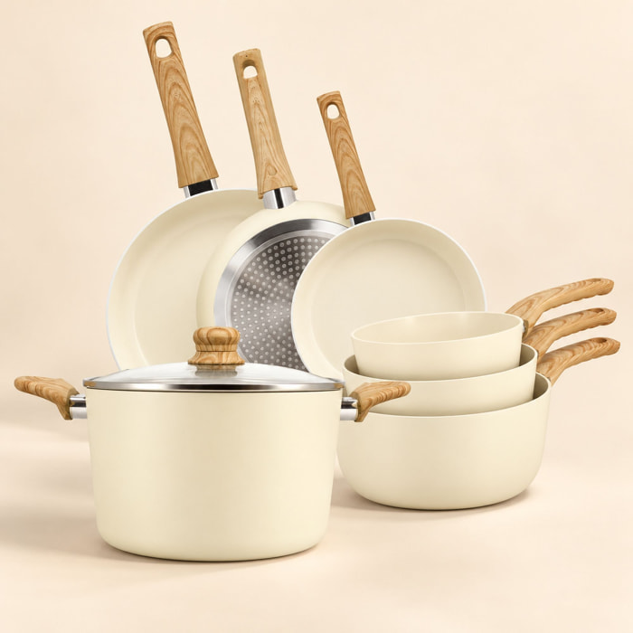 Batterie de cuisine 7 pièces en céramique crème - tous feux CRÈME