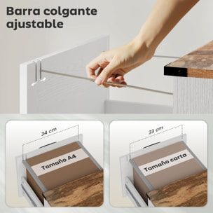 Cajonera Escritorio con 2 Cajones, Cajonera de Oficina, Mueble Archivador, Soporte para Impresora, con Riel Colgante para A4 y Carta, 40x40x71 cm, Blanco