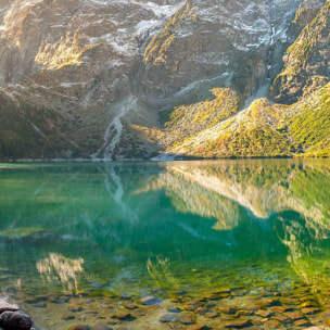 Tableau panoramique lac de montagne au lever du soleil Toile imprimée