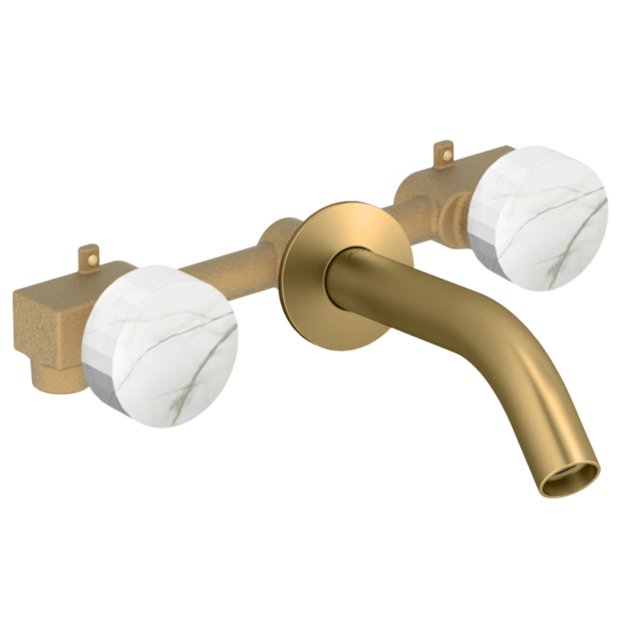 Pack mélangeur lavabo encastré 3 trous Grands Boulevards marbre sculptural et laiton brossé