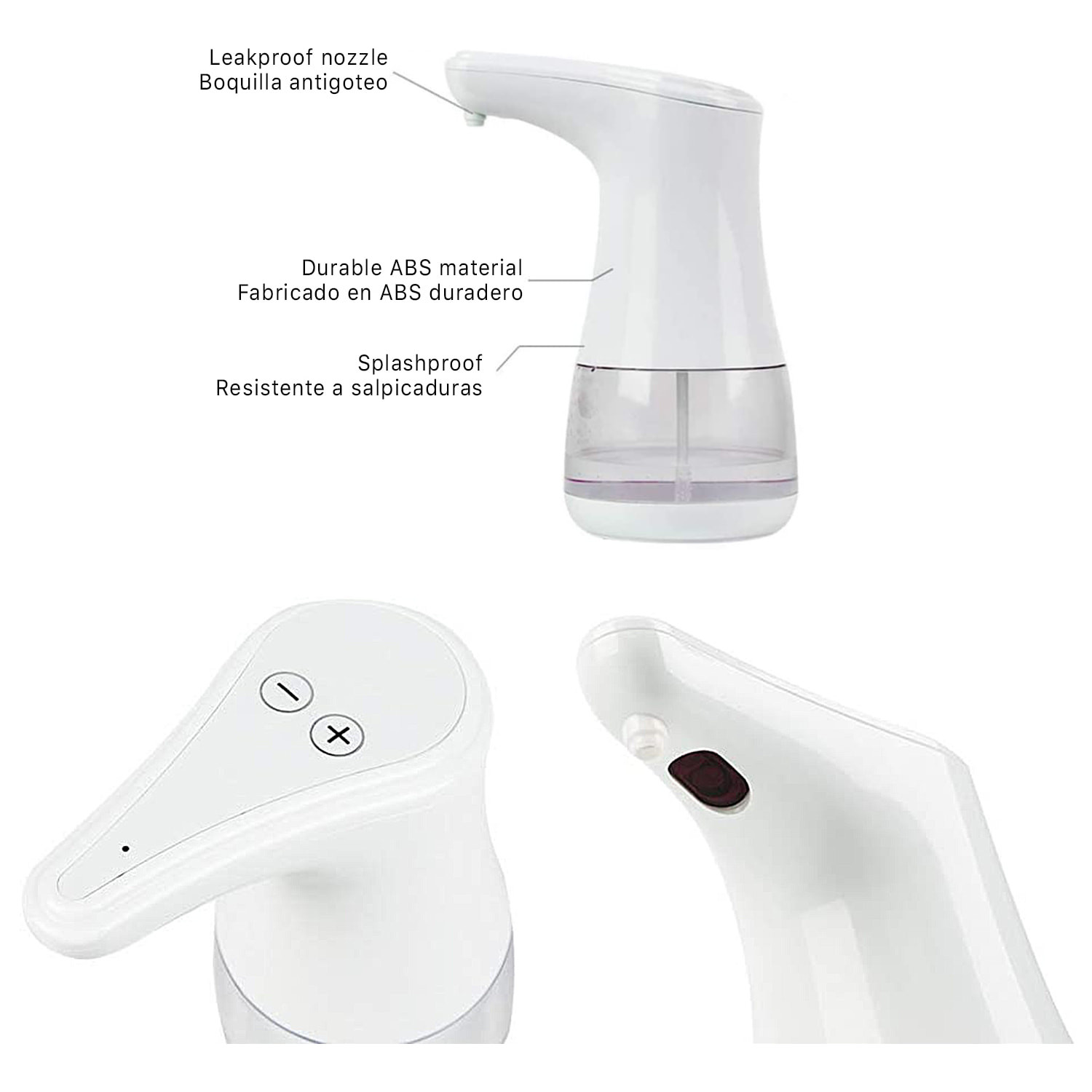 DAM Dispenser automatico a infrarossi con dosaggio regolabile per gel idroalcolico o sapone a goccia da 360 ml. 10x13x19,5 cm. Colore bianco