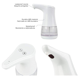 DAM Dispenser automatico a infrarossi con dosaggio regolabile per gel idroalcolico o sapone a goccia da 360 ml. 10x13x19,5 cm. Colore bianco