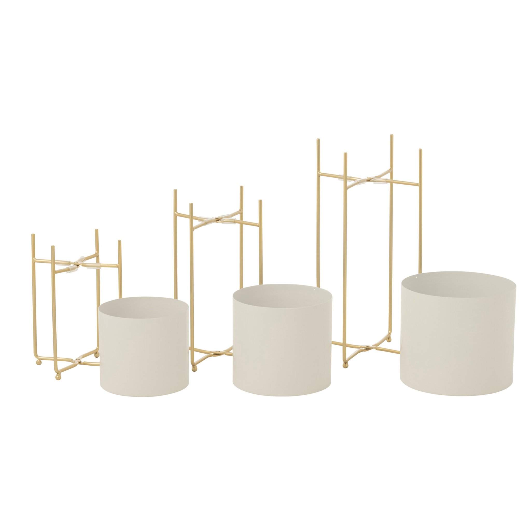 J-Line cache-pot Rond - acier - or/blanc - set de 3