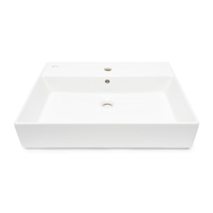 Lavabo 60,5 x 46,5 cm à suspendre ou à poser – blanc brillant – avec trop-plein et trou de robinetterie – SAT Infinitio