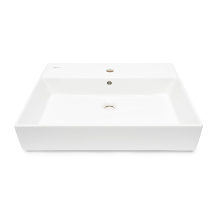 Lavabo 60,5 x 46,5 cm à suspendre ou à poser – blanc brillant – avec trop-plein et trou de robinetterie – SAT Infinitio