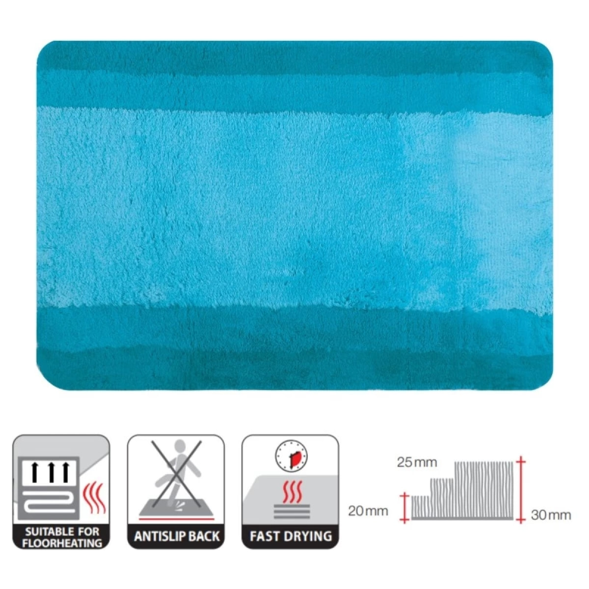 Tapis de bain Polyester BALANCE 70x120cm Bleu Turquoise Spirella