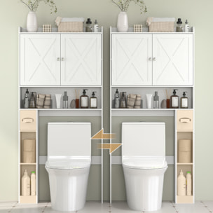 Meuble WC meuble dessus toilettes 2 portes étagère 3 niches porte-papier blanc