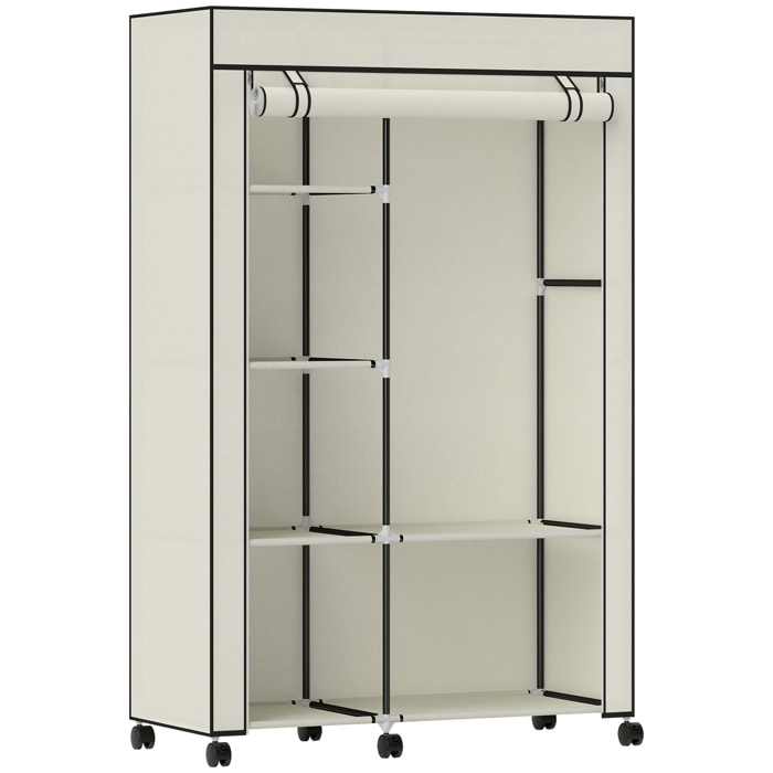 Armoire penderie multi-rangement - 6 étagères, 1 barre - dim. 103L x 43l x 162,5H cm - acier noir non tissé crème