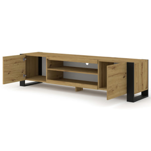 Pedro - meuble tv - 2 portes et 2 niches - 188 cm - Bois / Noir