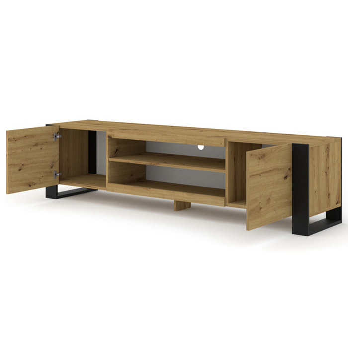Pedro - meuble tv - 2 portes et 2 niches - 188 cm - Bois / Noir