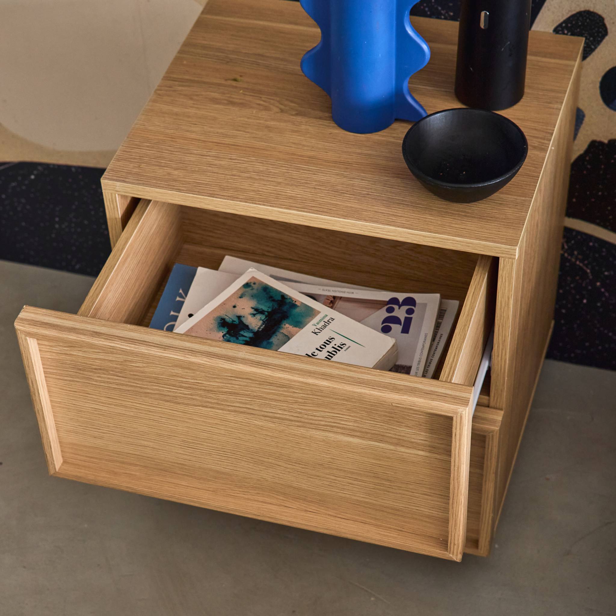 Table de chevet effet bois 2 tiroirs naturel L 42 x P 38 x H 48cm - Kuba