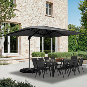 Parasol Sombra 360° rectangle gris 4x3m avec housse et dalles