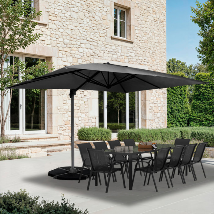Parasol Sombra 360° rectangle gris 4x3m avec housse et dalles