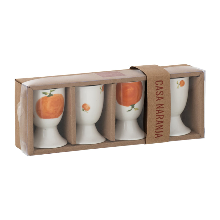 J-Line Coquetier Orange - céramique - blanc/orange - set de 4