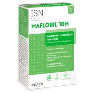 ISN - Mafloril® 10M - Complément alimentaire à base de Probiotiques et Fibres d'Acacia Prébiotique - 7 souches probiotiques + fibres prébiotiques - Soutien du microbiote intestinal - Cure 30 jours