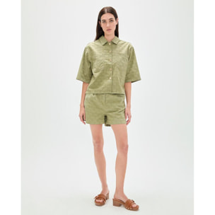 Camicia a maniche corte in twill con logo Jacquard LC