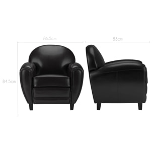 Fauteuil noir en croute de cuir enduite - Club