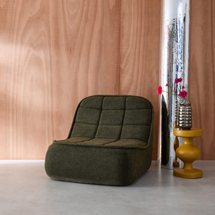 Chauffeuse bouclette texturée 1 place kaki L 93 x P 104 x H 85cm - Boni