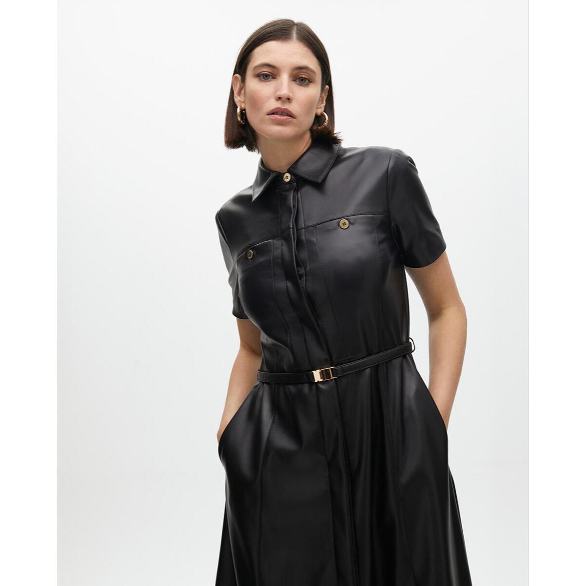 Abito A-line Effetto Pelle con Cintura