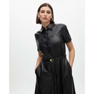 Abito A-line Effetto Pelle con Cintura