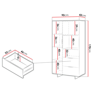 Canterbury - vitrine - beige - 2 portes et 2 tiroirs - 170 cm - Beige