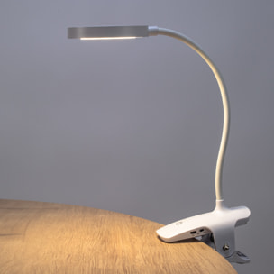 FORLIGHT Lessen Lámpara de escritorio LED Portátil con Regulador de Intensidad. Brazo flexible, pinza de fácil Fijación. Blanco.