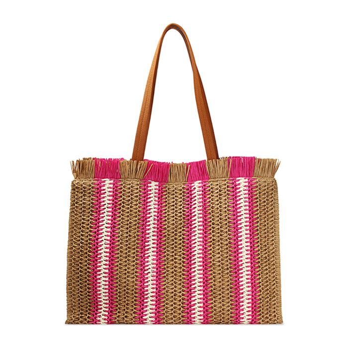 Borsa donna mare grande fucsia in raffia