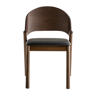 Chaises vintage en bois foncé noyer et assises noires (lot de 2) AVALON