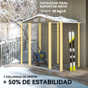 Caseta de Jardín Exterior 2,36m² 213x120x194 cm Cobertizo de Jardín Exterior con Base Refuerzo (Suelo NO Incluido) Puertas Correderas Dobles Candado Ventanas Gris Oscuro