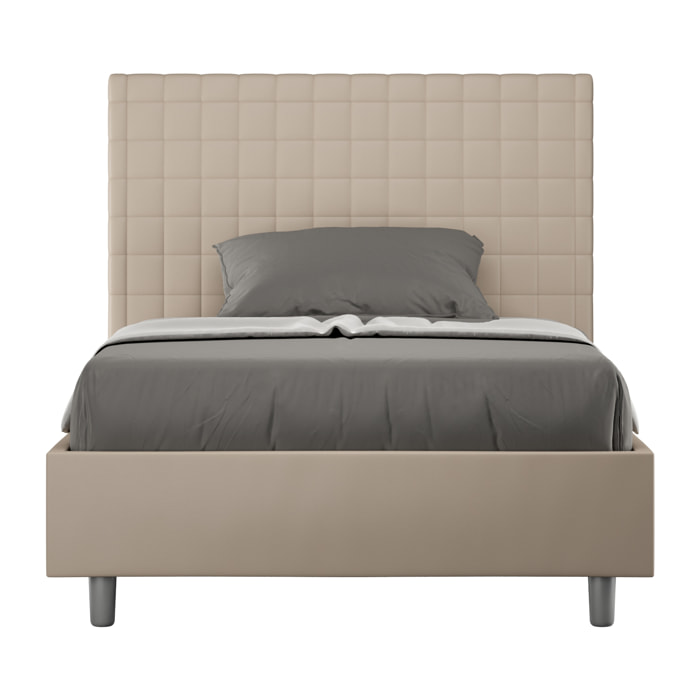 Letto una piazza e mezza senza rete imbottito 120x190 similpelle tortora Sunny