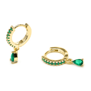 Pendientes acabado oro amarillo de 18k y Circonita Esmeralda