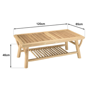 WILL - Table basse rect. en branches de bois de teck double plateau