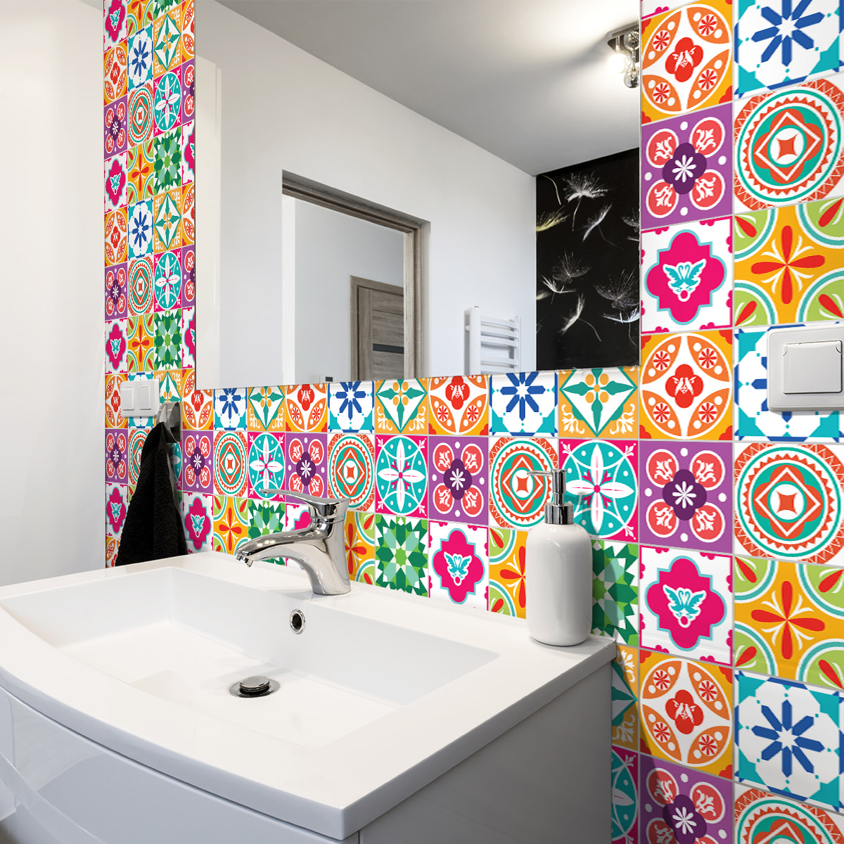 Stickers muraux - Sticker Mural Carrelage adhésif Cuisine Salle de Bain - 9 STICKERS CARREAUX DE CIMENT AZULEJOS DIANIA