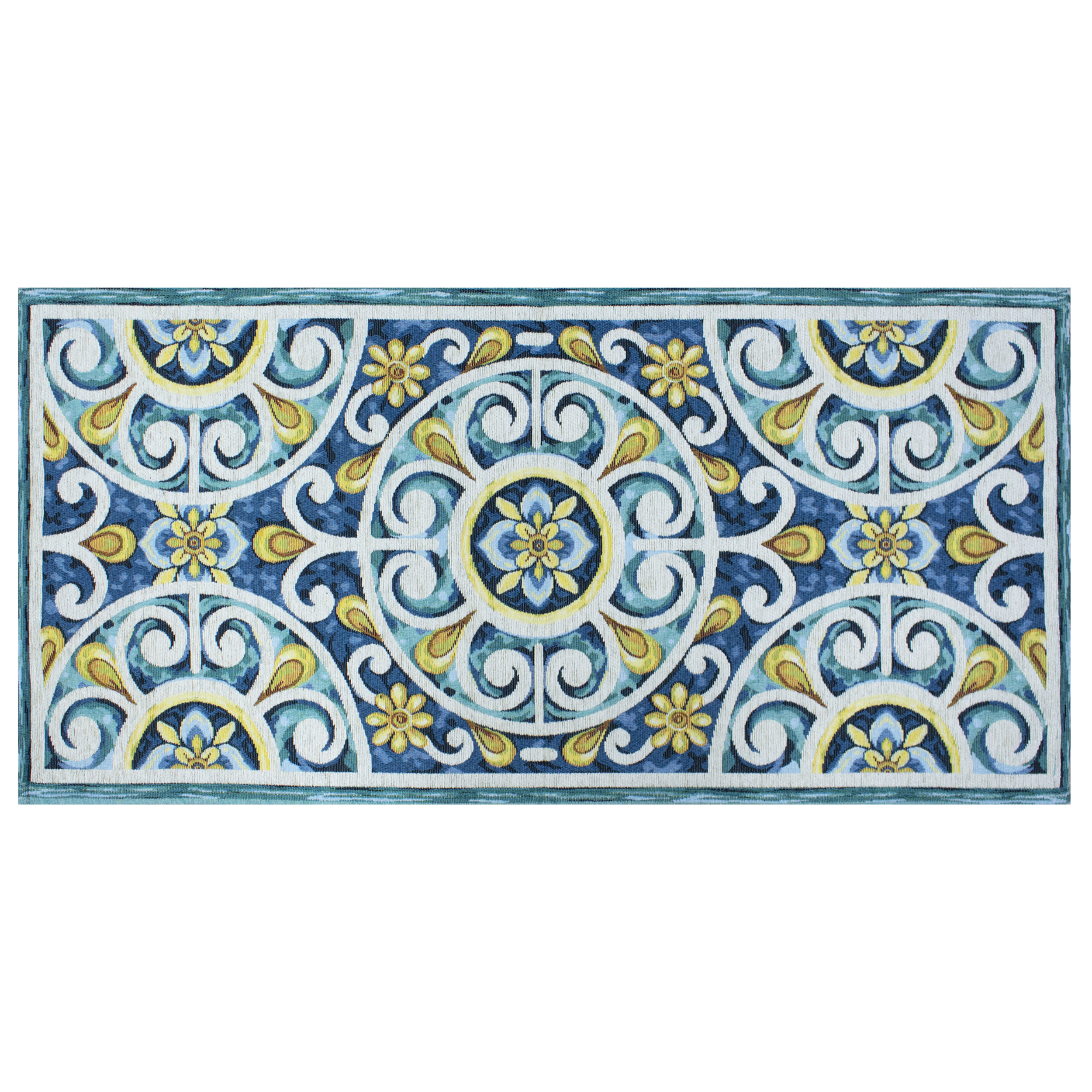 TAPPETO DA CUCINA DIS.ANDALUSIA COL.AZZURRO TOPAZIO 57x140 CM CON ANTISCIVOLO