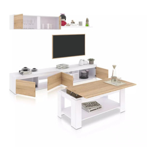 Pack salón con mesa de centro Arlet Plus Blanco Artik (Blanco Mate) - Roble Canadian