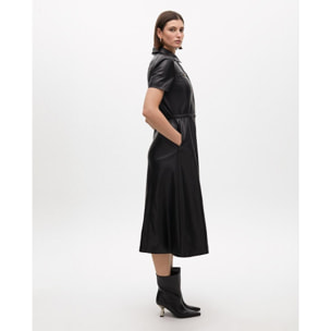 Abito A-line Effetto Pelle con Cintura