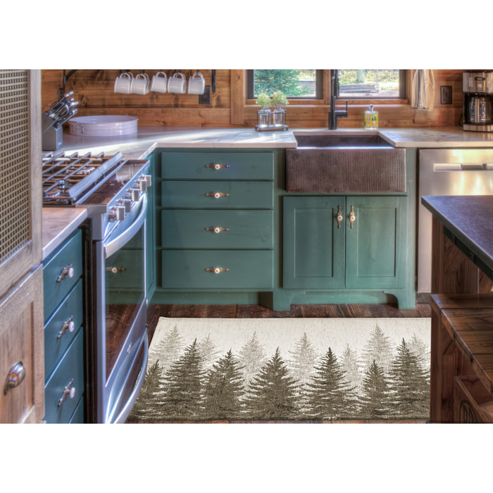 Tappeto Jacquard Ideale Cucina Ingresso Made In Italy Antiscivolo, Lavabile, Morbido Disegno Abeti Fango By Suardi