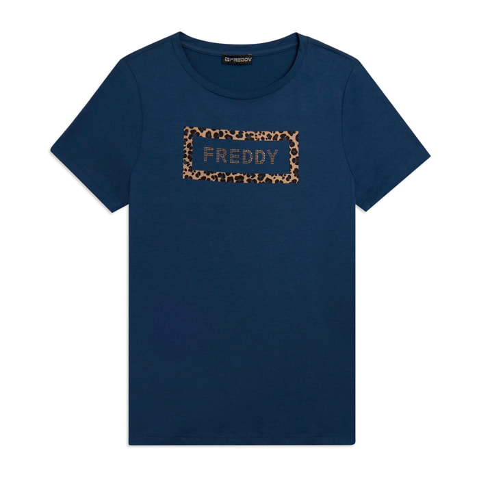 T-shirt Manica Corta con Grafica Animalier e Logo FREDDY
